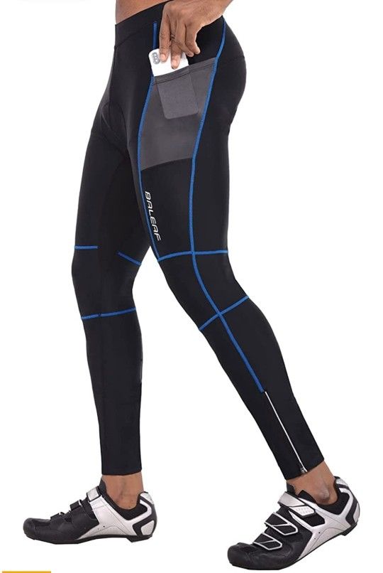 BALEAF Men's Cycling Pants 4D Padded Long MTB Cycling Tights Compression Pockets UPF 50+ XL