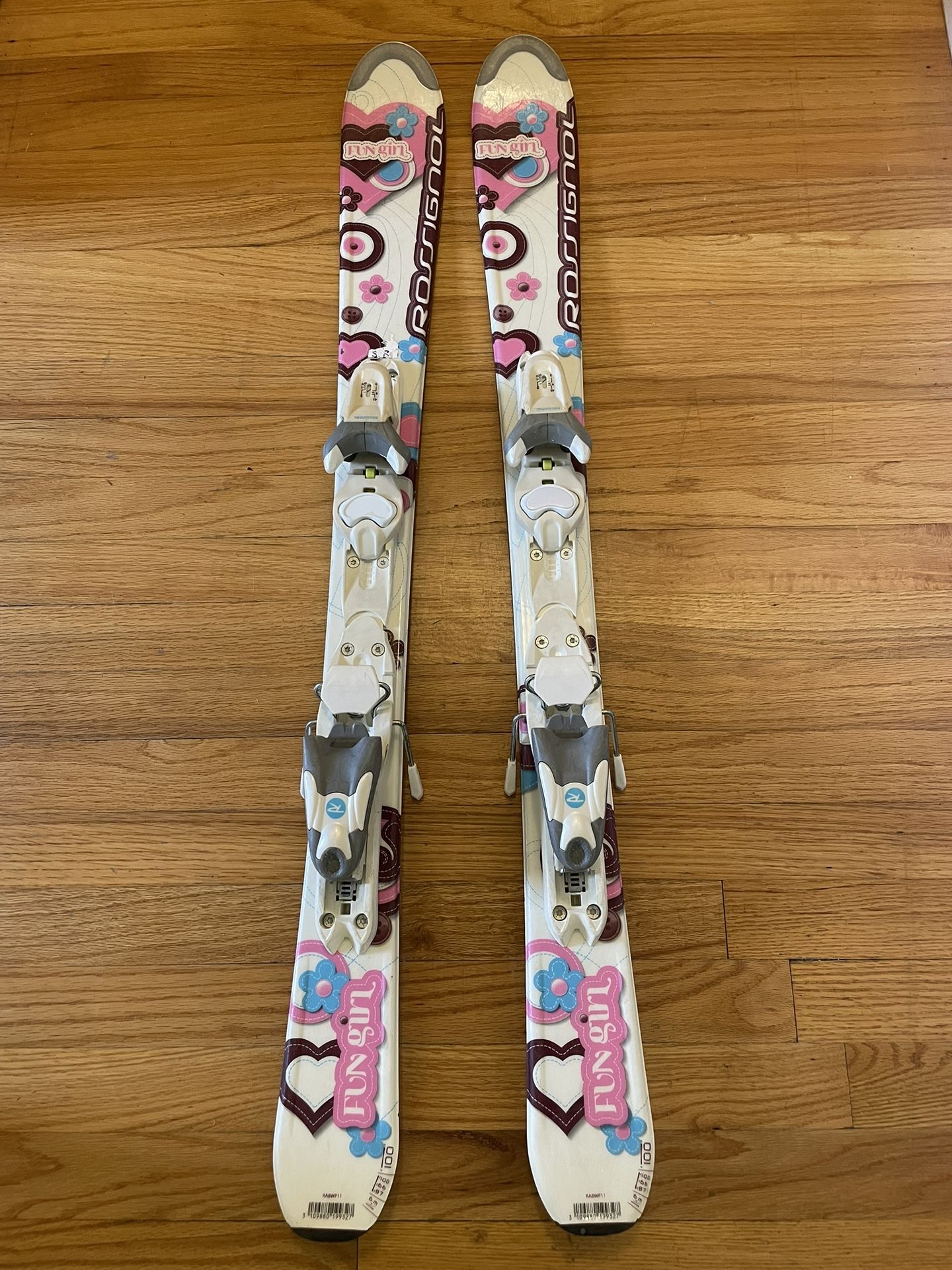 ROSSIGNOL FUN GIRL 39" Skis 100 cm with Rossignol Comp J Bindings Heart Flower