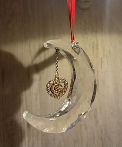 Crescent Moon Crystal Ornament With Upcycled Charm