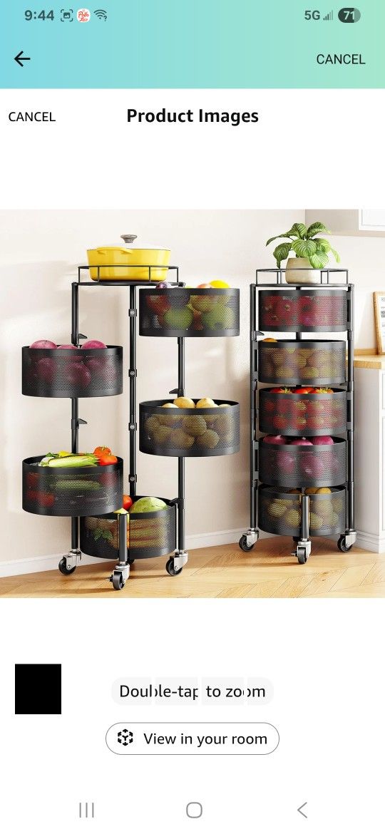 Fruits and Vegetables Basket Bowls For Kitchen With Metal Top Lid 5 Tier Rotating Rack