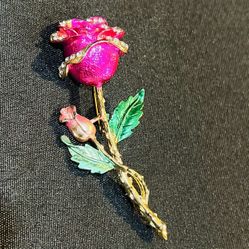 Alilang Women Belle Pink Crystal Rose Pin Gold Tone Brooch