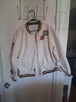 Fashion nova canvas letting type jacket with patches