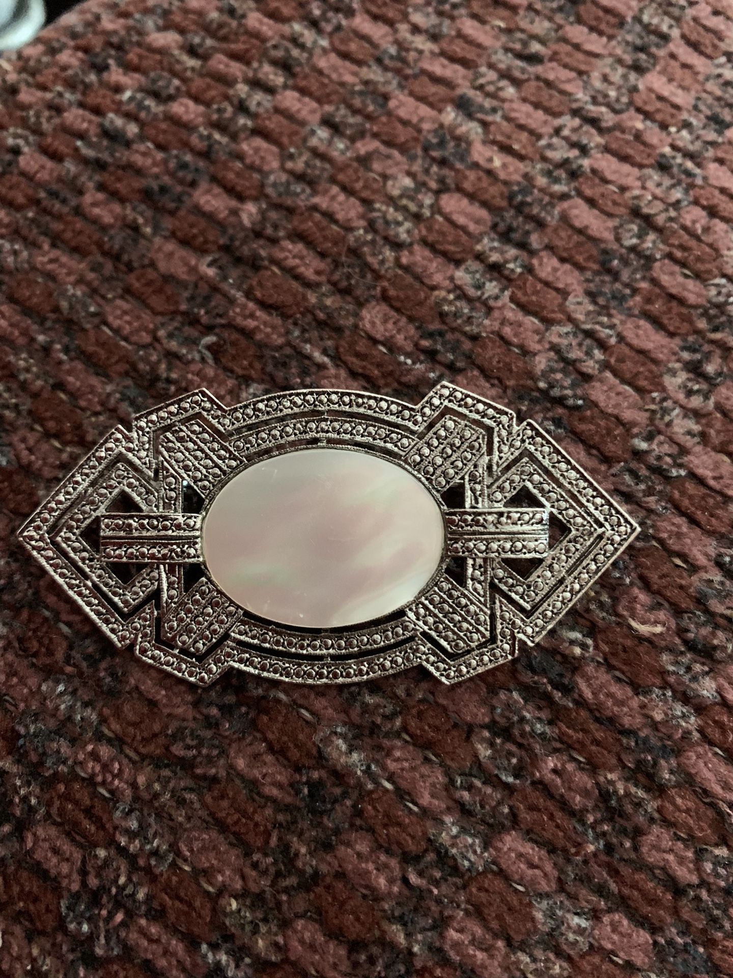 Vintage Silver Marcasite and Moonstone Brooch