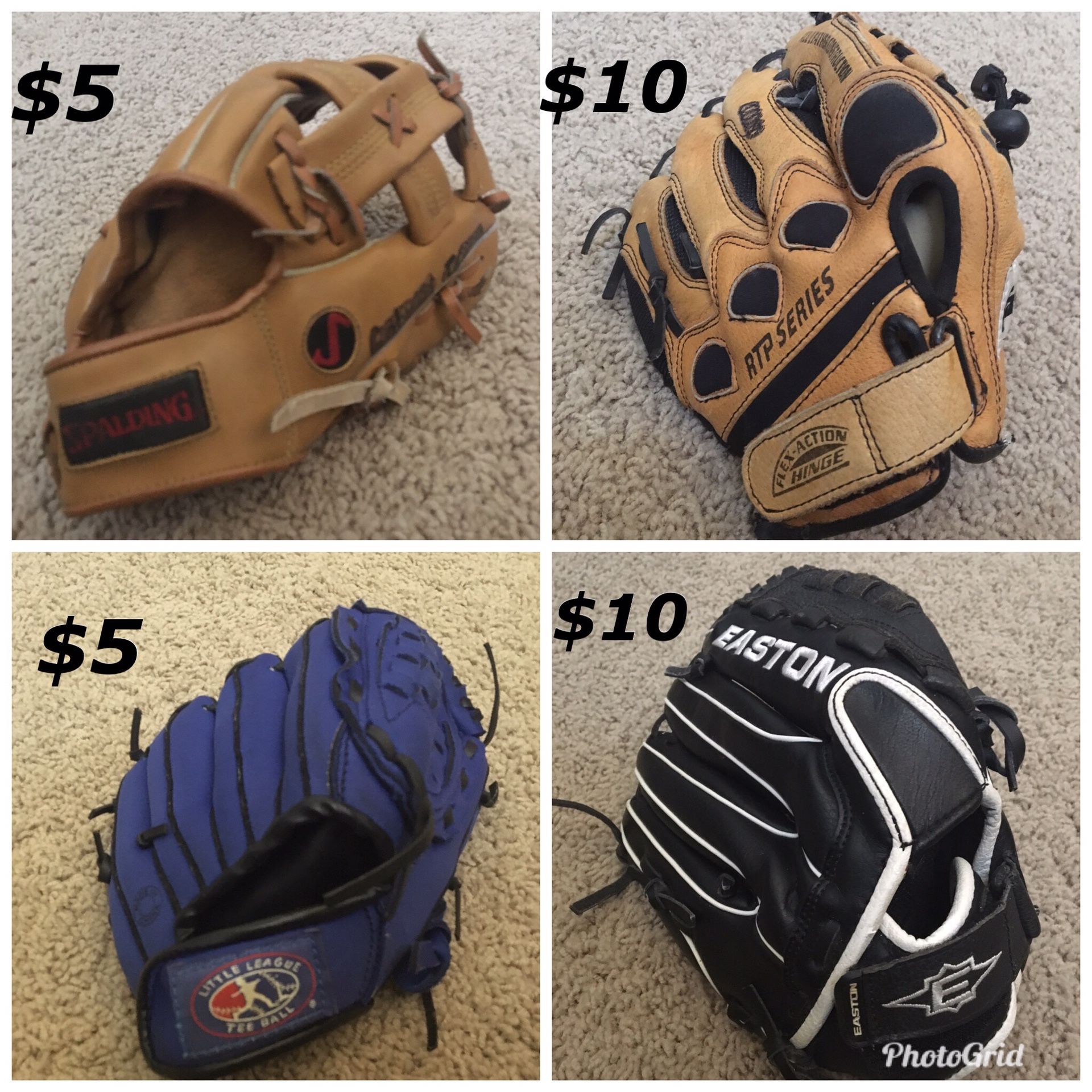 Children and youth baseball gloves