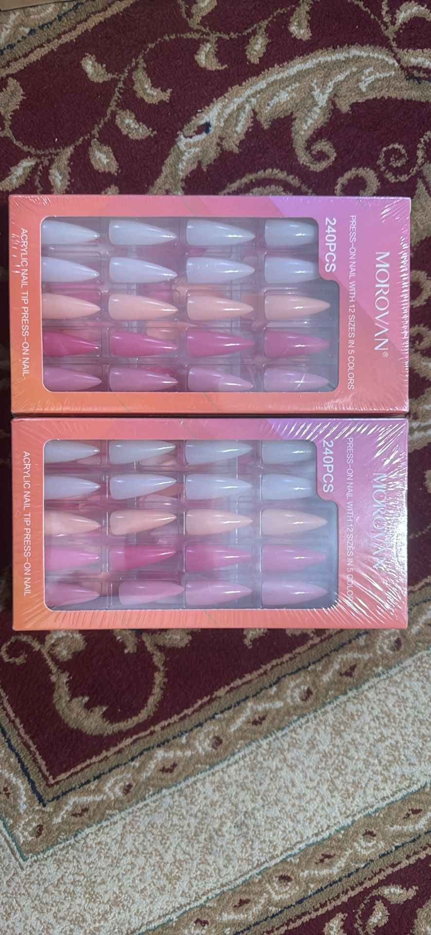 Morovan 240 Pieces Long Press on Nails Coffin False Nails with Glue and Nail File - Acrylic Nails Pr