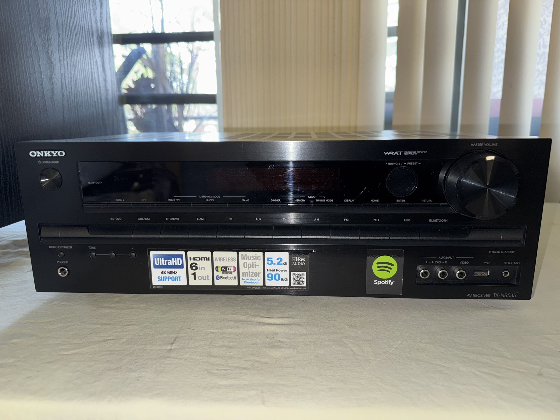 Onkyo TX-NR535 5.2-channel home theater receiver and powered subwoofer with Wi-Fi and Bluetooth 