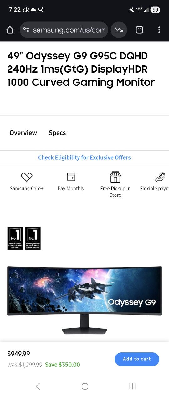 49" Samsung Curved Monitor Ultra Wide 240hz 