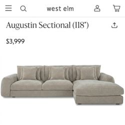 NEW IN-BOX West Elm Sectional Pebble Fabric (Retail $3,999+tax) Free Delivery