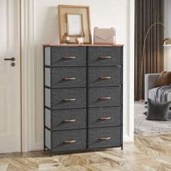 10-Drawer Fabric Dresser with Wood Top