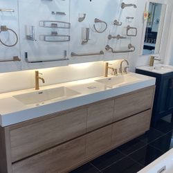 84” Bathroom Vanity Cabinet Solid Wood Fully Assembled Softclose Drawers White Acrylic Top 2 Sinks Ready For Pick Up Today