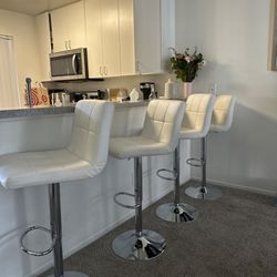 Set of 4 Modern White Bar Stools – $80