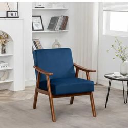 Modern Blue Velvet Accent Chair Mid-Century (NEW in Box)