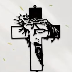 BLACK METAL WALL CROSS (12” x 9”) — Jesus Silhouette