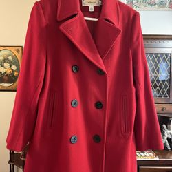 Talbots Red Peacoat With Black Anchor Buttons Sz 8
