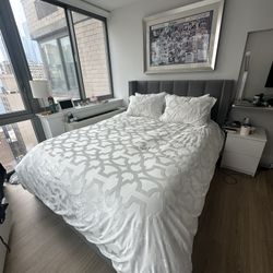 Restoration Hardware Grey Velvet Queen Platform Bed