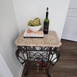 Elegant Wrought Iron Wine Rack Table with Marble Top