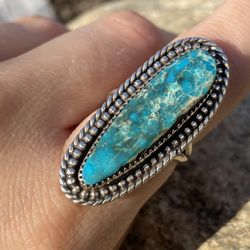Large Turquoise ring Sterling Silver oldSilver old pawn signed jewelry