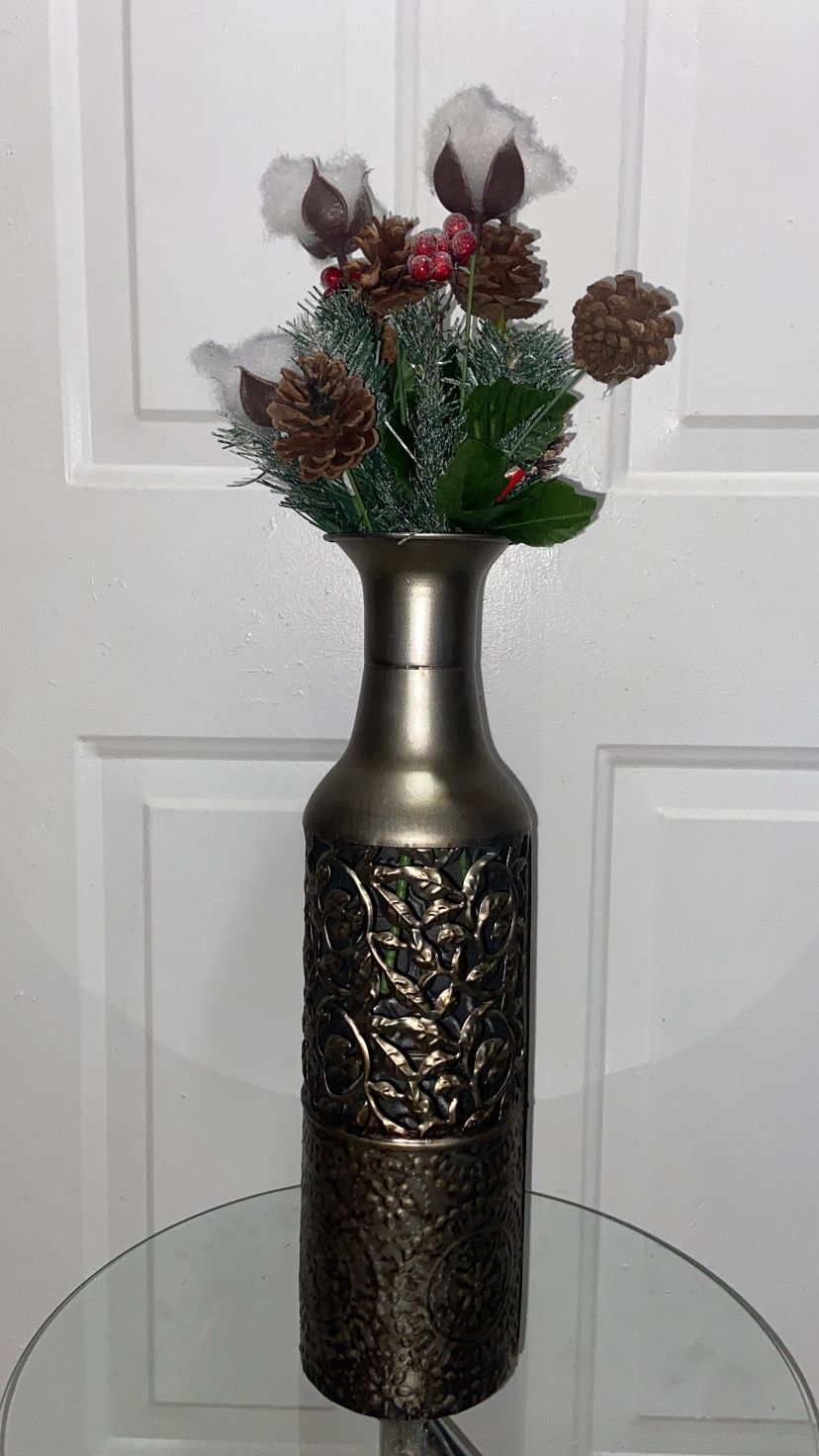 Elements Silver Embossed Decorative Metal Vase.