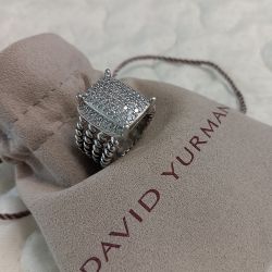 David Yurman Womens Sterling Silver 14mm Albion Pave Diamond Ring 