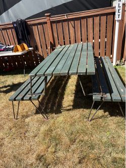 Vintage Folding Beer Garden Picnic Table & Benches – 72” Set