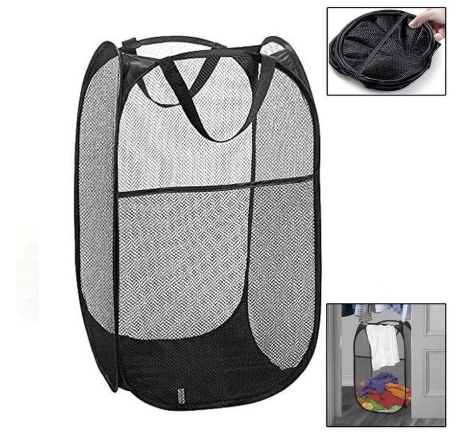 Pop-Up Laundry Basket,Portable Collapse Laundry Basket,Large Collapsible Mesh Laundry Cart Clothes Basket for Kids Room, College Dorm or Travel