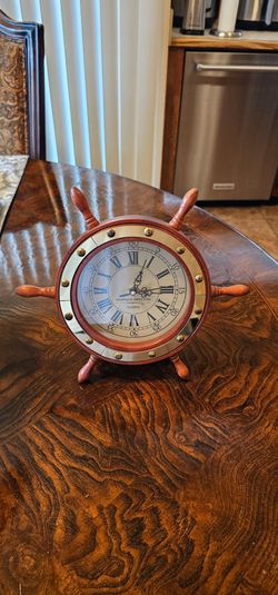 Nautical Clock Ship Wheel Wood 11" / Collectible / Sea / Pirate / Decor / Decorative / House / Man Cave / Garage / Bar / Living Room / Gift / Unique