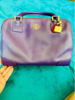 Discontinued Tory Burch Robinson Purple Saffiano Leather Satchel w/ Strap