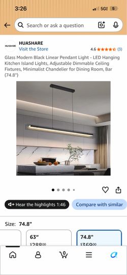 HUASHARE Black Linear LED Pendant Light 74.8"