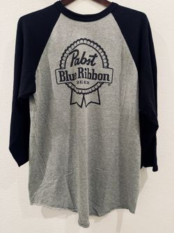 2000s Men’s XL Heather Grey And Black Pabst Blue Ribbon Baseball Shirt 