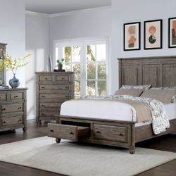 Brand New Warm Gray 4pc Queen Bedroom Set (Available In California & Eastern King)
