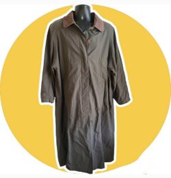 Timberland VTG Green Raincoat with Brown Leather Collar size M