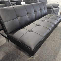 Brand New 72" x 44" Black Faux Leather Sofa Futon