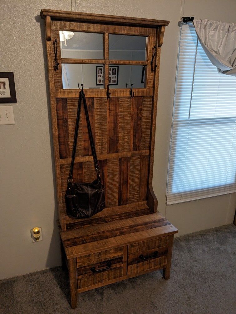 Hall Tree Coat Rack/Storage Bench/Mirror