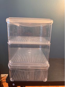 Set of 3 Stackable Clear Plastic Storage Bins