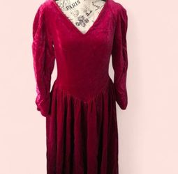 Vintage Red Velvet Laura AshleyLong Sleeve Midi Dress