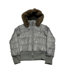 Vintage Y2K Faux Fur Grey Collar Bomber Jacket archive rare