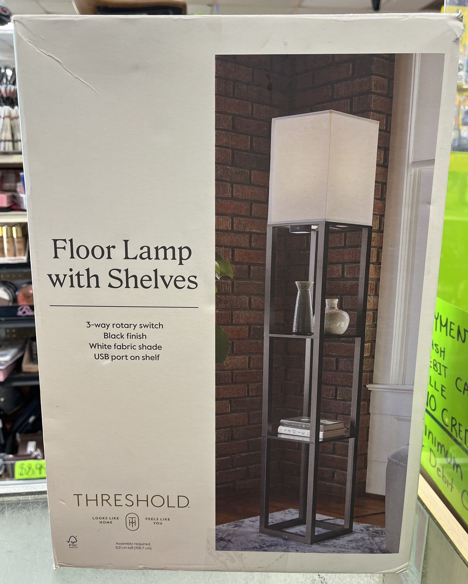 Shelf Floor Lamp Black - Threshold Painted MDF with Linen Shade, 3-Way Switch, ETL Listed