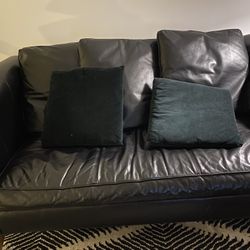 Ethan Allen Black Leather Couch - 3  Seats