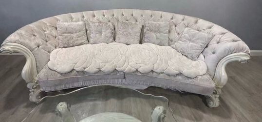 Couch and glass table
