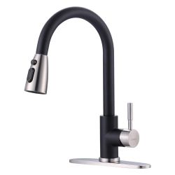 Single-Handle Pull-Down Sprayer Kitchen Faucet with Stream and PowerSpray Mode in Brushed Nickel and Black