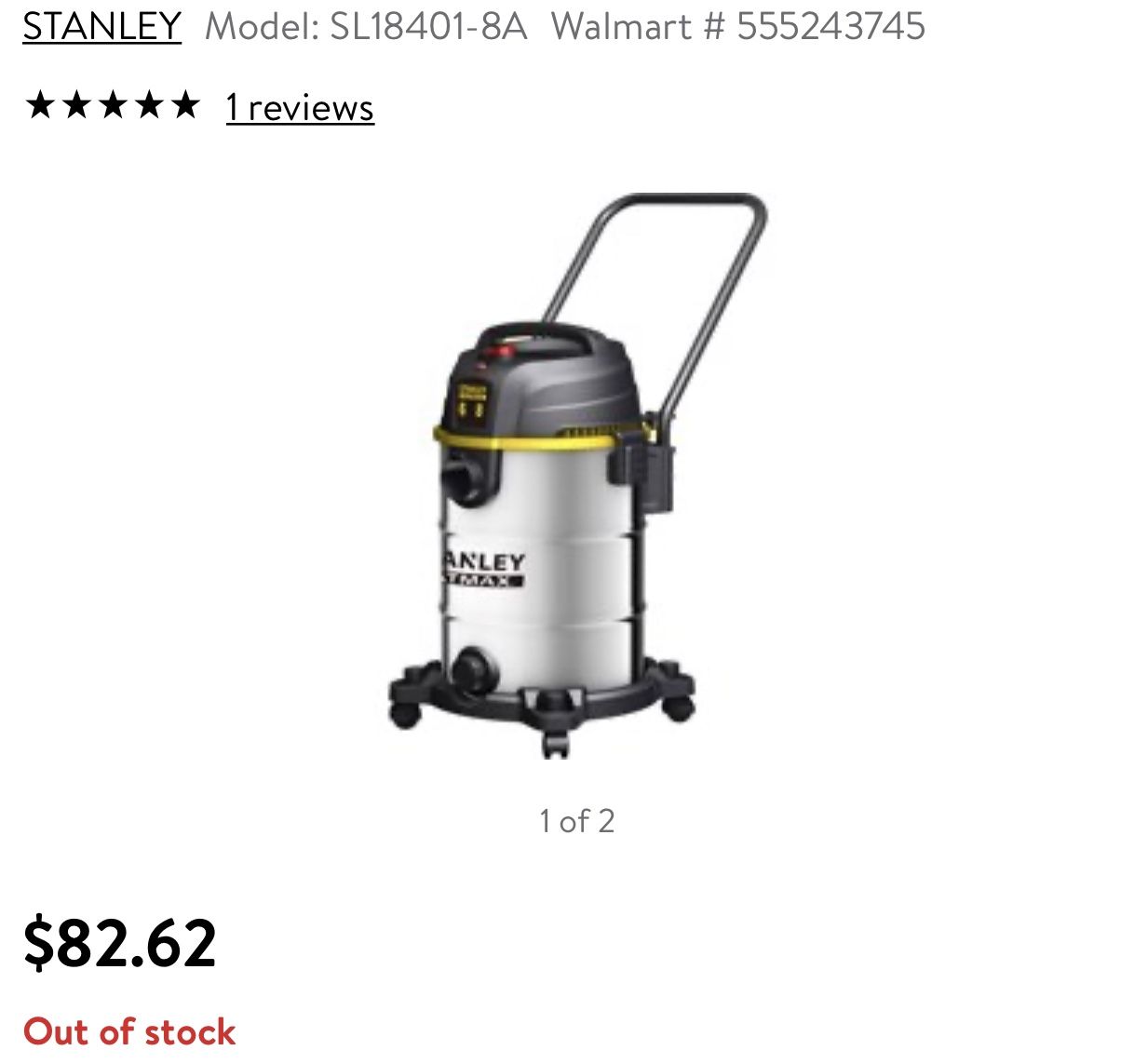 Stanley, SL18402-8B, 8 Gallon 6.0 Peak HP Stainless Steel Wet Dry Vac Tool Caddie and Blower Port 45$