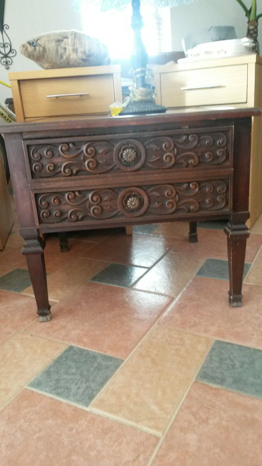 Beautiful unique solid cherry wood antique end table