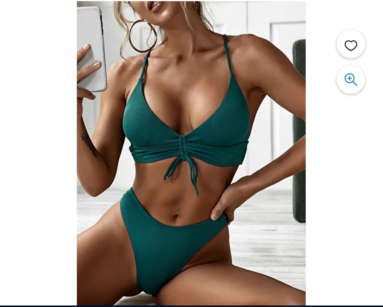 Swimsuit Cinched Ribbed Lace Up Brazilian Bikini Swimwear