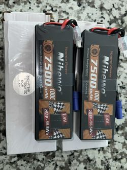 2Packs 2S Lipo Battery Pack, 7.4V 7500mAh RC Battery 100C Hard Case Lipos EC5...