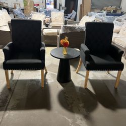  3 PCS Fabric Accent Dining Chair, Elegant Tufted Club Dining Room Kitchen Room Arm Dining Chair And round table  $180  📍 Warehouse Address: 2745 Boo