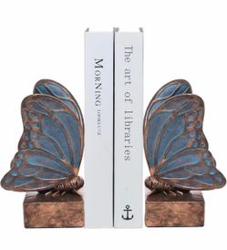New Sealed Set of 2 Blue Butterfly Bookends – Decorative Resin Pair