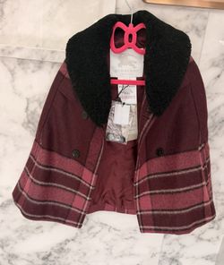 Burberry Children 24M 92cm Wool Plaid Coat Real Shearling Collar Italy $450 Cape