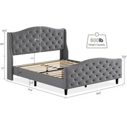 King Size Velvet Upholstered Bed Frame