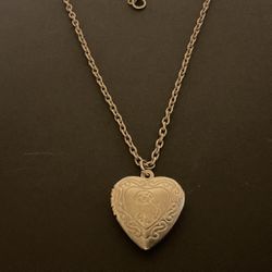 16” SilverTone Necklace & Heart Locket With Puppy 