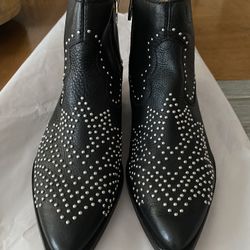 Black leather Studded Ankle Boots